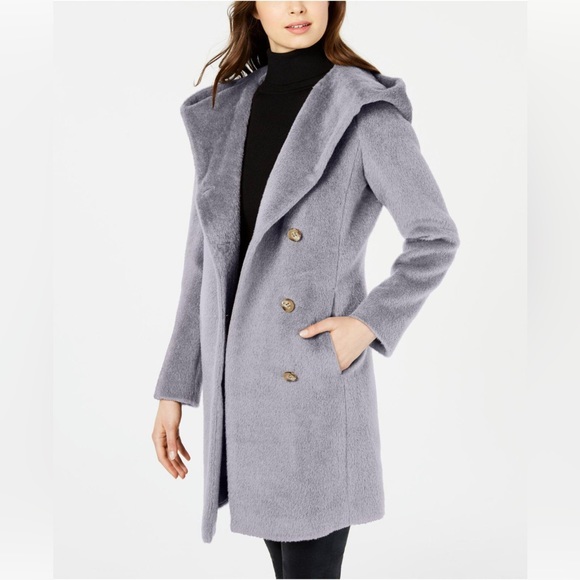 Cole Haan gray alpaca wool blend hooded coat - Picture 1 of 7